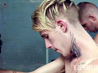 Four young gay men have sex together in an orgy