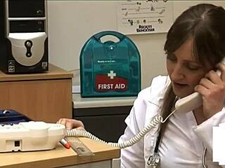 Femdom nurse trio gives a good hand job to a small cocked patient