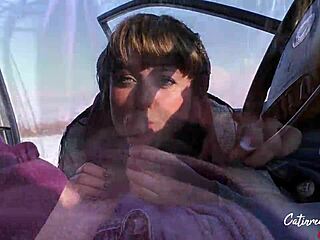 Sloppy blowjob in the car with deepthroat and cum swallow 😍