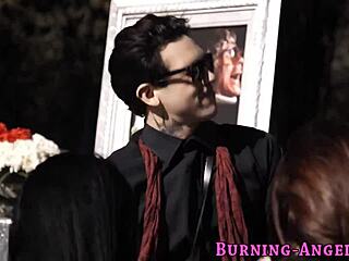 Goth girl with alternative style fucks and sucks monster cock in outdoor setting, including blowjob and facial.