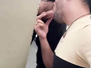 Bisexual plumber's work break turns into public toilet tryst