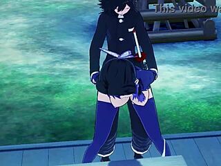 Shinobu from Kimetsu no Yaiba gets bent over for blowjob and cumshot in hentai