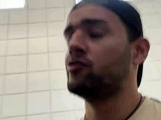 Damn, sucking that builder's cock in public toilet till he spills everything!