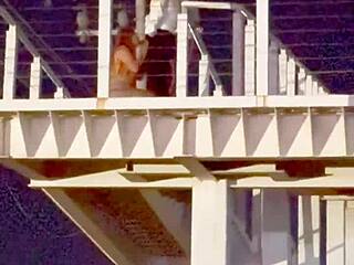 Public Street Fuck with Hot Couple on Bridge Gets Wet and Wild with Huge Assets