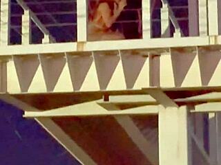 Public Street Fuck with Hot Couple on Bridge Gets Wet and Wild with Huge Assets