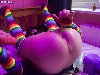 Femboy Raine's wild ride with huge toys and masturbation