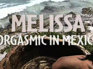 Melisa masturbates to orgasm in Mexico, her shaved pussy wet