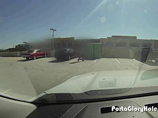 latina at porta gloryhole swallows cum from strangers in public