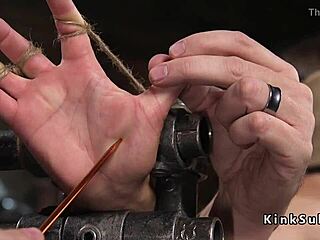 Brunette slave gets anal hook in dungeon, fucking ass kinky domination tied up hardcore bdsm pain.