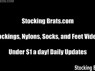 Sasha and monica licking feet in sexy stockings, fetish sucking femdom footjob masturbation.