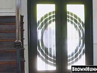 Petite ebony teen bent over in kitchen for doggystyle slamming