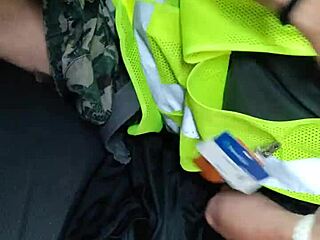 On a rainy day in the car, he swallows cum outdoors