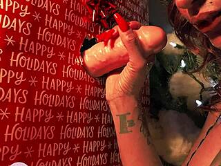 Tattooed big tits girl uses machine for pussy masturbation christmas gift