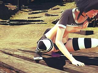 Uncensored hentai 3D game with Asian futanari in cosplay getting cumshot