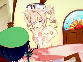 Is Barbara licking Venti in Genshin hentai church sex?