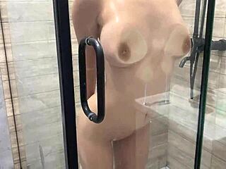 does this blonde asian girl have fun in the shower and on the bed?