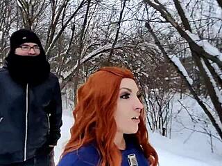 Redhead Teases Passerby with Bare Breasts in Winter Park Encounter