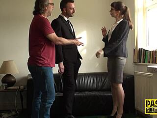 Classy sub gets her ass belted and pounded hard.