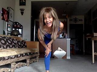 Ginger Moisther Teases in Blue with Comedy, Nipples, and Licking Attempts.