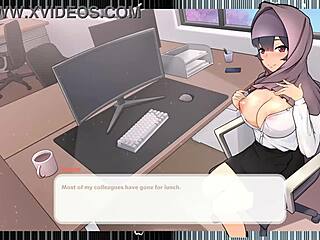 Tsundere milf boss teases with massive tits out of perfect cleavage in hentai game episode 6