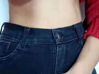 Playing with a belt, spanking my natural tits