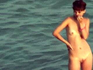 Beach voyeur catches hot couple in outdoor sex with body cumshot on brunette.