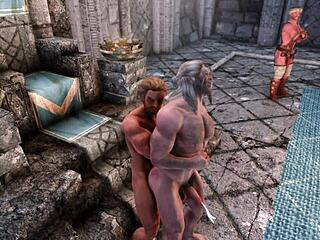 In Skyrim's Palace, Hairy Characters Engage in Intense Gay Fuck Fest with Monster Cocks and Footjobs