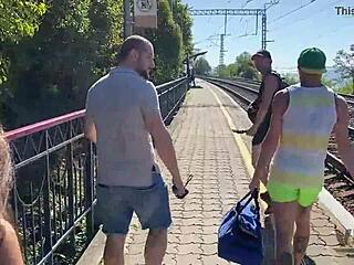 Stepbrother nails stepsister during forest walk