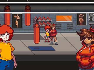 in this gym buddies hentai game, the muscular girl loves sucking cock after training