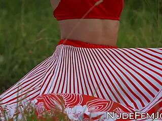 Natural Tits Brunette Sade Mare Teases Outdoors?