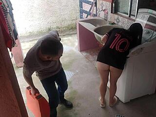 housewife pays technician with ass while husband away!