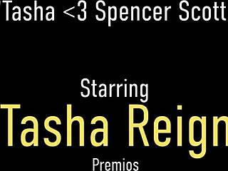 Lesbians Spencer Scott and Tasha Reign explore their desires with a big sextoy outdoors