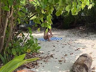 Voyeur pervert jerks off to busty milf and stepdaughter sunbathing, cums on their faces