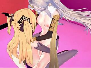 fischl eats ningguang's ass then fucks her with strapon in genshin impact hentai