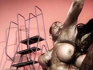 Blonde models in pool with milk, then interacts with photographer