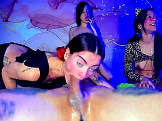 The lucky guy enjoys a fun time with three Latin girls