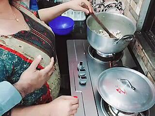 indian wife cooking while cuckold husband drills her ass, ouchh listen hindi audio