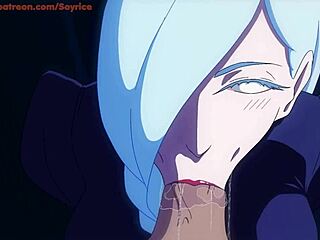 Mei mei gives a skilled blowjob to a well-endowed guy in outdoor hentai anime