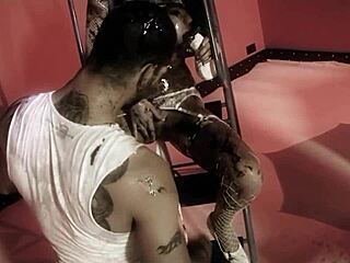 Blonde models in pool with milk, then interacts with photographer