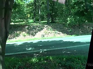 Fat whore craves cock and gets mouth full of jizz outdoors