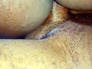 Big black cock cums inside big natural tits