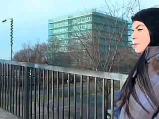 British exhibitionist gets naughty in public street striptease