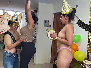 Celebrating New Year and Birthday with Homemade Threesome of Two Beautiful Women