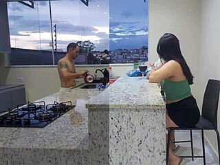 Rough Bareback Action with Sexy Wife in Kitchen Until She Cums