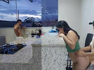 Rough Bareback Action with Sexy Wife in Kitchen Until She Cums