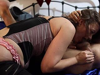 french amateur in satin panties gets licked and spanked