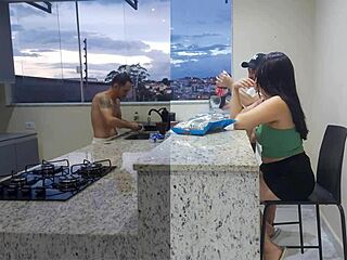 Rough Bareback Action with Sexy Wife in Kitchen Until She Cums