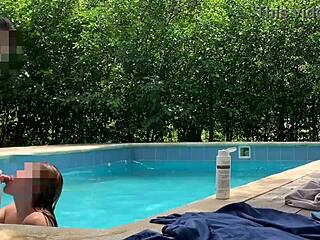 Natasha and Megan tan while the guy cleans. Then we swim naked and have fun.