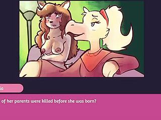 Two chicks playing poker in furry strip poker game