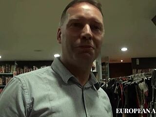 Horny bitch fucked and cumshot at the sexy shop with blowjob fingering